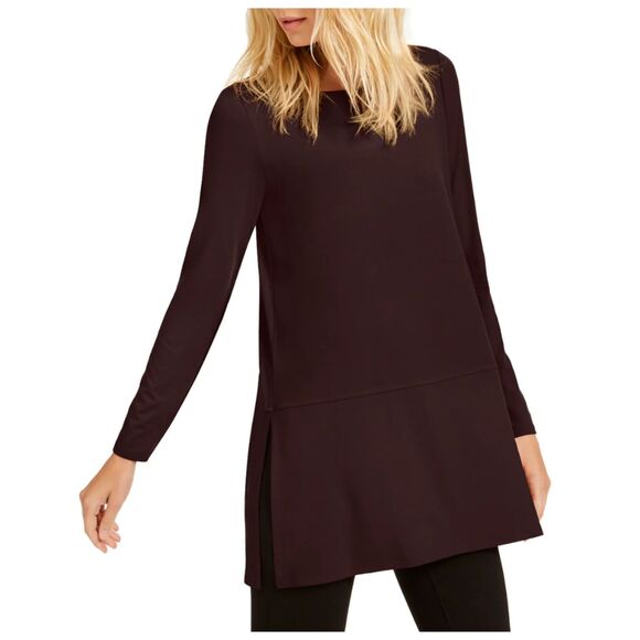 Eileen Fisher Boat-Neck Tunic Top Size XS X-Small Brown Relaxed Classic - Picture 1 of 9